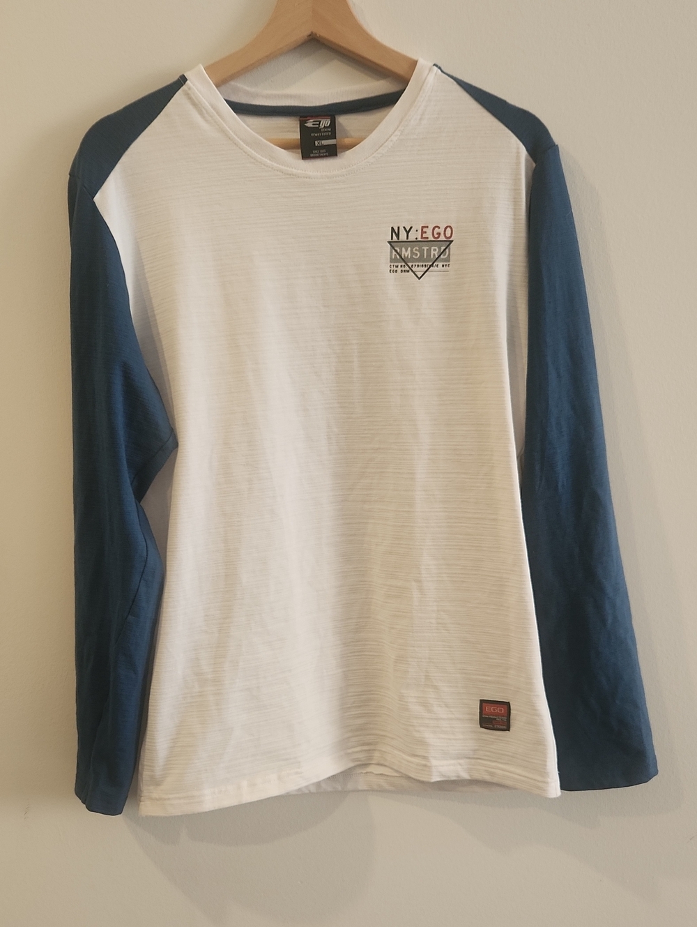 EGO White and Navy Long Sleeve Raglan Tee